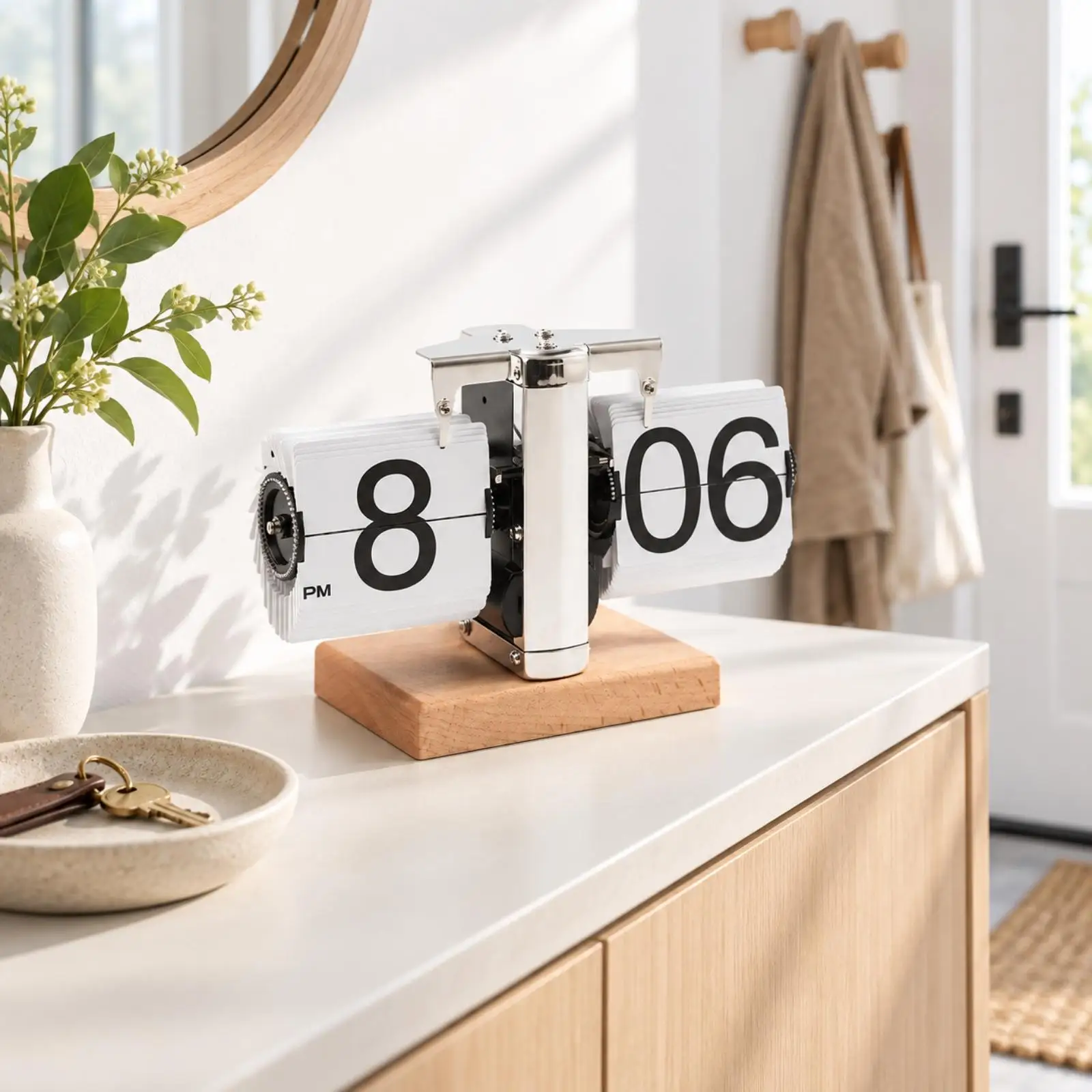 Retro Table Clock Mechanical Flip Clock Double Sided Numeral Display for Desk Bookshelf Indoor Decor