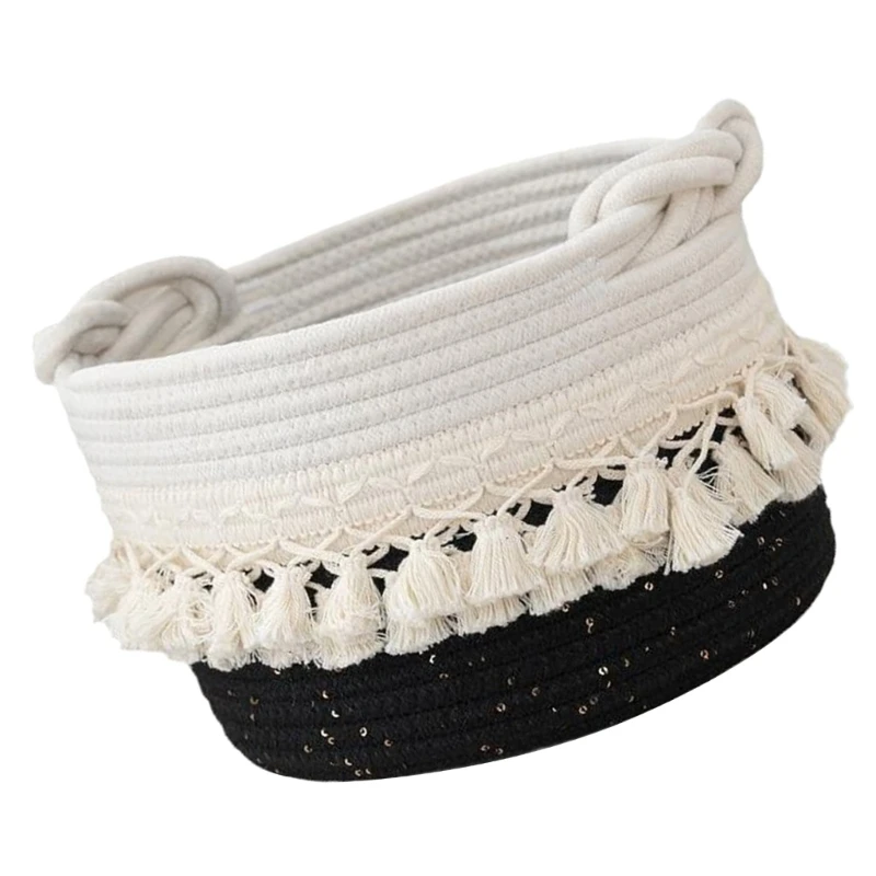 Fashionable Cotton Rope Storage Basket High Quality Cotton Rope Holder Basket with Tassels Designed For Stylish Storage