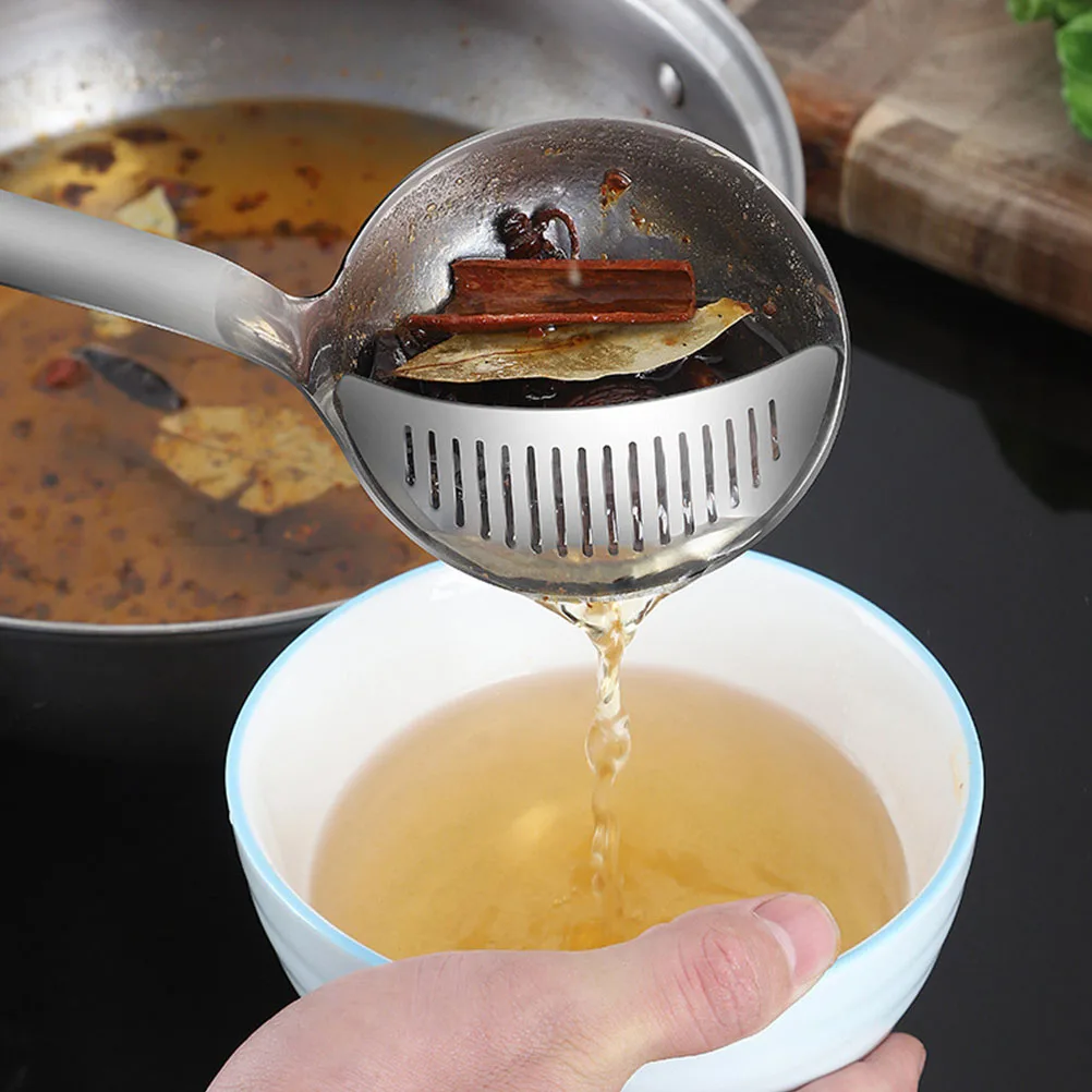 

Stainless Steel Dual Use Soup Ladle Hot Pot Fat Oil Separator Filter Spoon Kitchen Cooking Tool for Broth Soup Oil Separation