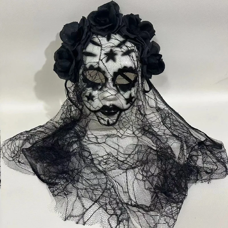 Halloween Geisterbraut Cosplay Maske Schwarzer Spitzenschleier Mexikanische Karnevalsmaske Elegantes Foto-Party-Maskerade-Accessoire – Detail 2