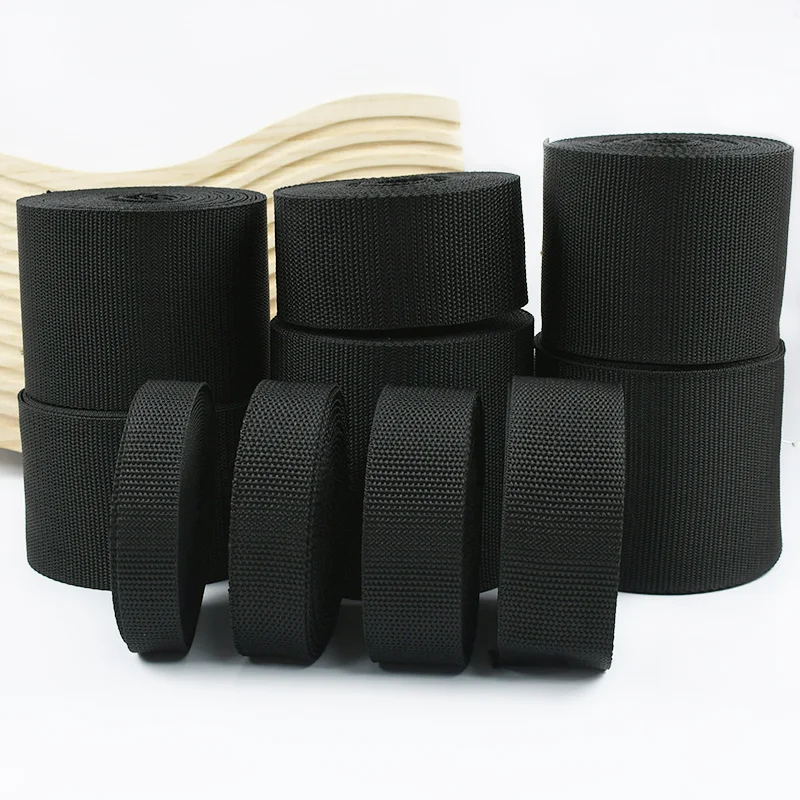 

10M Black Webbing 20/25/32/38/50/70/80/100mm Nylon Strap Ribbons Tape Belt Sling Decorative Webbings for Sewing Bais Supplies