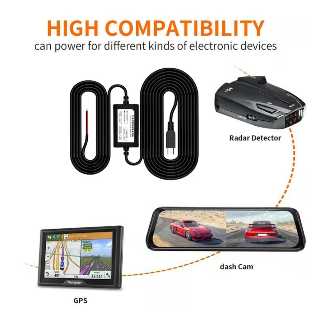 Car Dash Cam Wire 3.2m Car DVR Hardwire Cable Kit Video Recorder 12V 24V To 5V Mini Micro USB Charger Line Auto Dashcam Camera