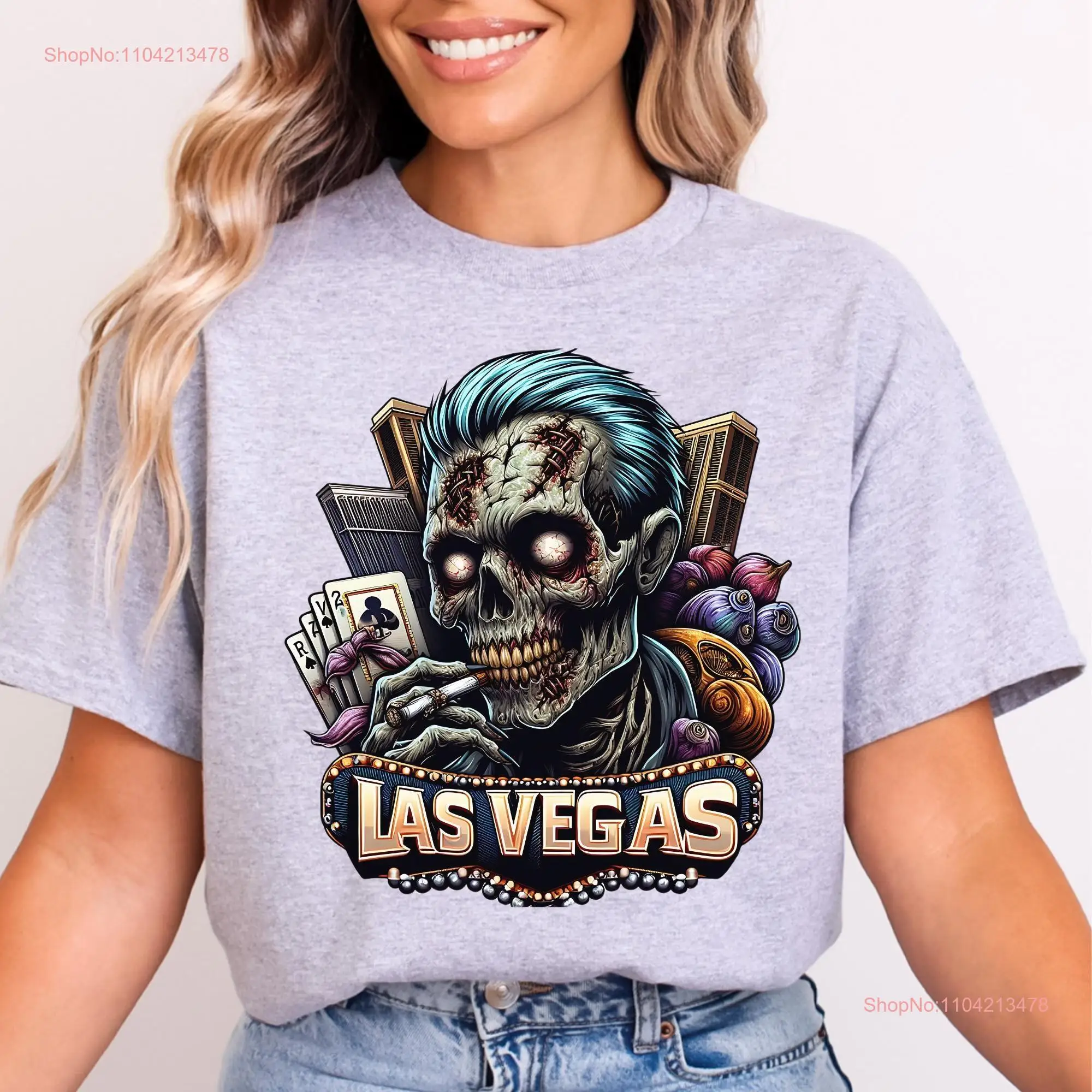 Camiseta gótica de Las Vegas Zombie para Halloween, temporada espeluznante y espeluznante, alternativa aterradora, fanáticos de la película de terror, caída