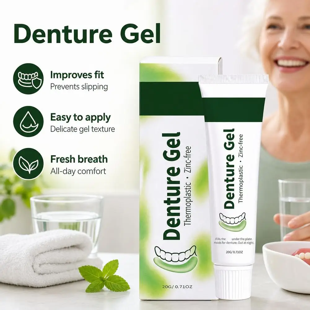 20g Thermoplastic Denture Gel Zinc-Free Secure Denture Adhesive Gel Improves Fit Fills Gap Under Denture Plate Professional Gel
