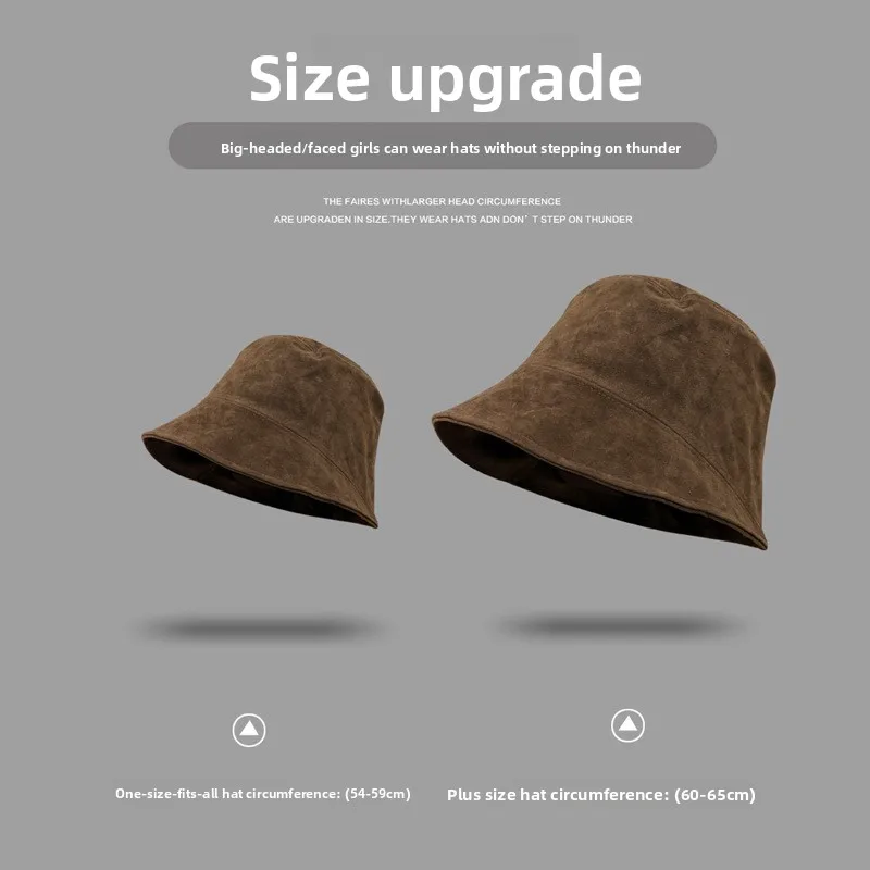 Korean Trendy Suede Bucket Hat Women's Spring Autumn Chic Design Fisherman Hats Female Large Head Size Deep Boonie Hat Ladies