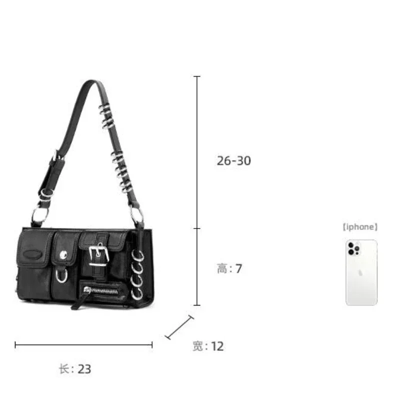 Niche Design Dark Sweet Cool Spice Girl Wind Armpit Bag 2024 New Multi-pocket Function Short Crossbody Baguette Bag