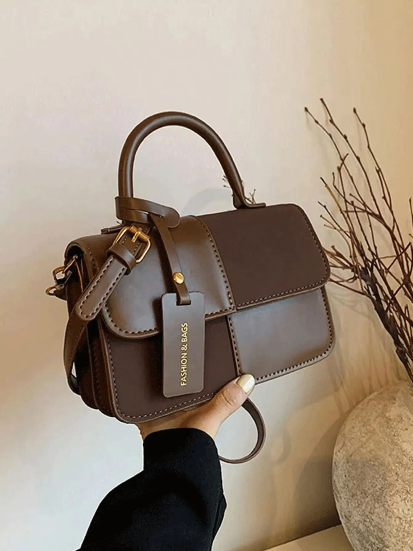 

Winter New Women's Suede Joker Bag - Burgundy Stitching, Letter Decor, Hand/Shoulder, For Shopping/Party/Fall