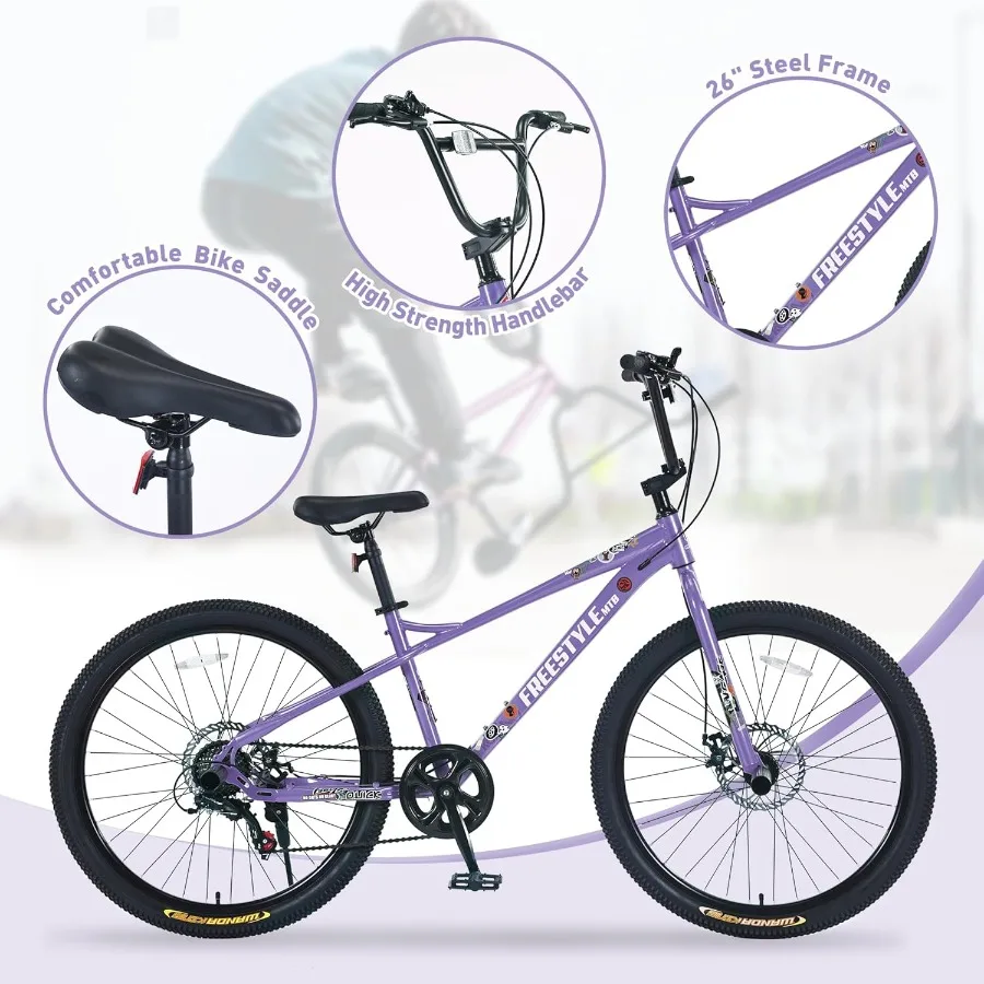 الأسهم الأمريكية 26 بوصة BMX نمط الدراجة الجبلية MTB 7 سرعات دراجة مزدوجة مكبح قرصي الدراجات مدينة Bike4 خطوة أوتادBMX المقود Mountai