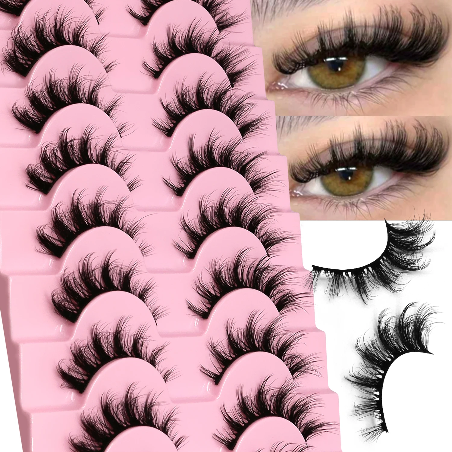 ラスヴィレイつけまつげ ふわふわキャットアイまつげ ナチュラルでボリュームのあるフルストリップまつげ ドラマティックでふわふわなDカールフェイクミンクまつげエクステ