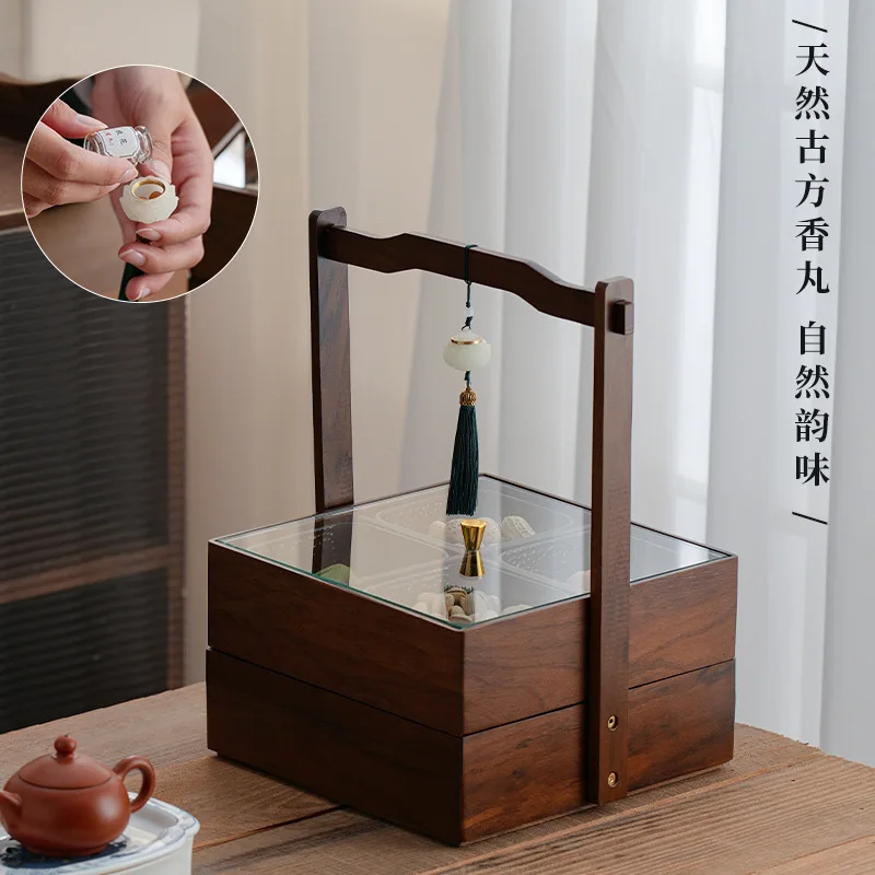 New Chinese Style Walnut Wood Fruit Tray Living Room Tea Table Snack Plate for Nuts Candy Storage Box