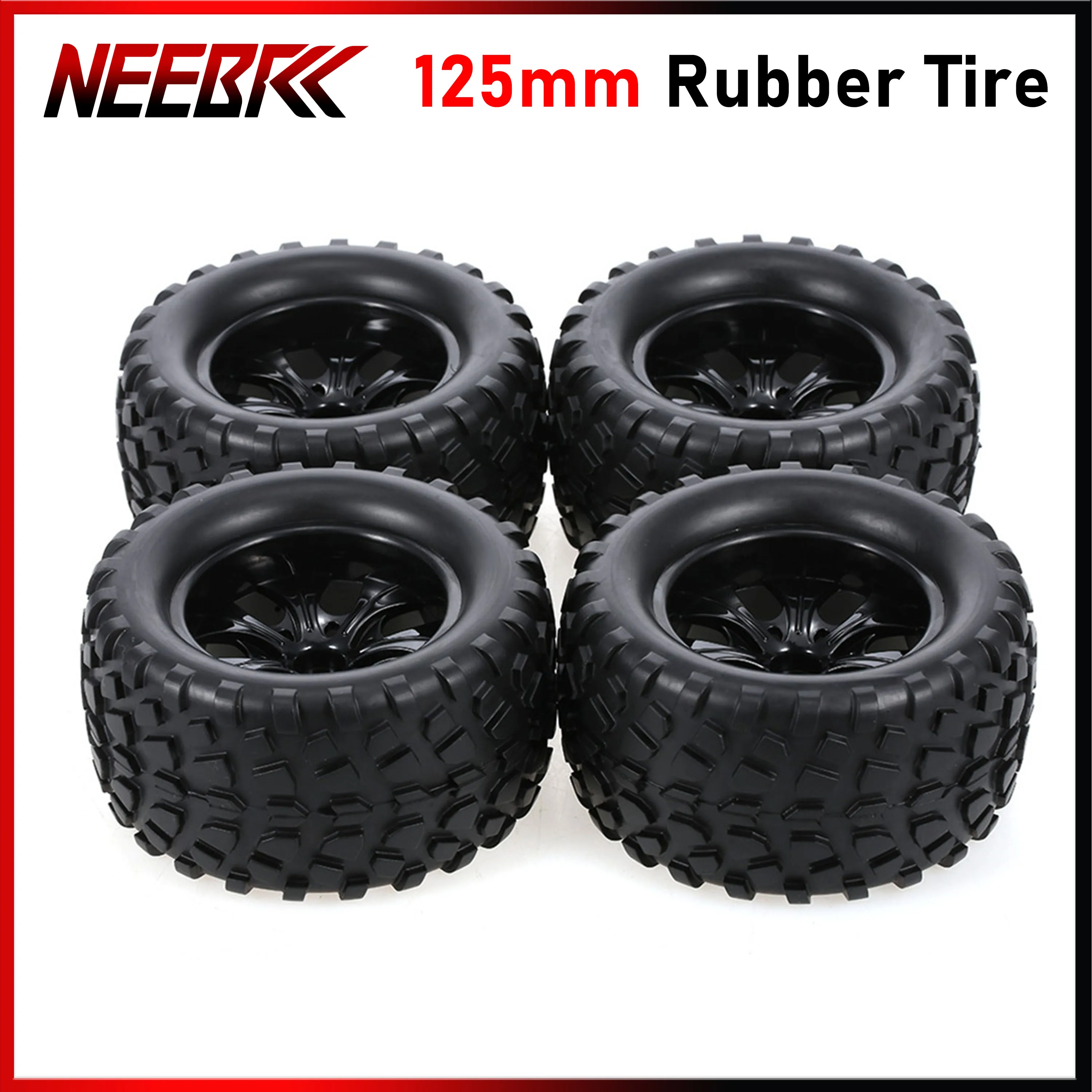 

4PCS 125mm Rubber Tyre Wheel Tire 12mm Hub for 1/10 RC Car Off-Road Crawler Traxxas Scx10 REDCAT HPI HSP Axial Wltoys Tamiya Toy