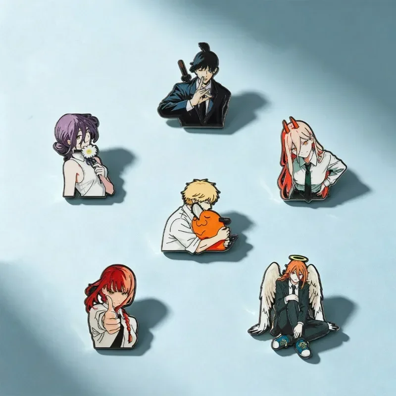Chainsaw Man Reze Arc Enamel Pin Set 6Pcs Badge Makima Power Denji Aki Angel Devil Reze Metal Brooch Cosplay Backpack Bag Gift