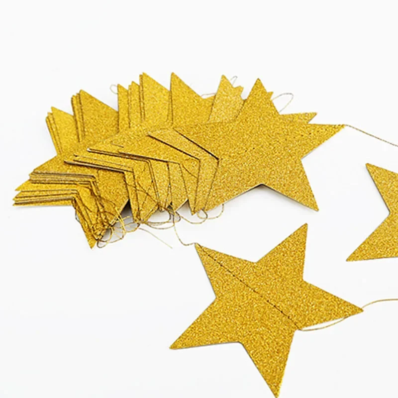 Gold Silver 4M DIY Glitter Paper Garland Hanging Star 10CM String Curtain For Wedding Birthday Christmas Party Supplies