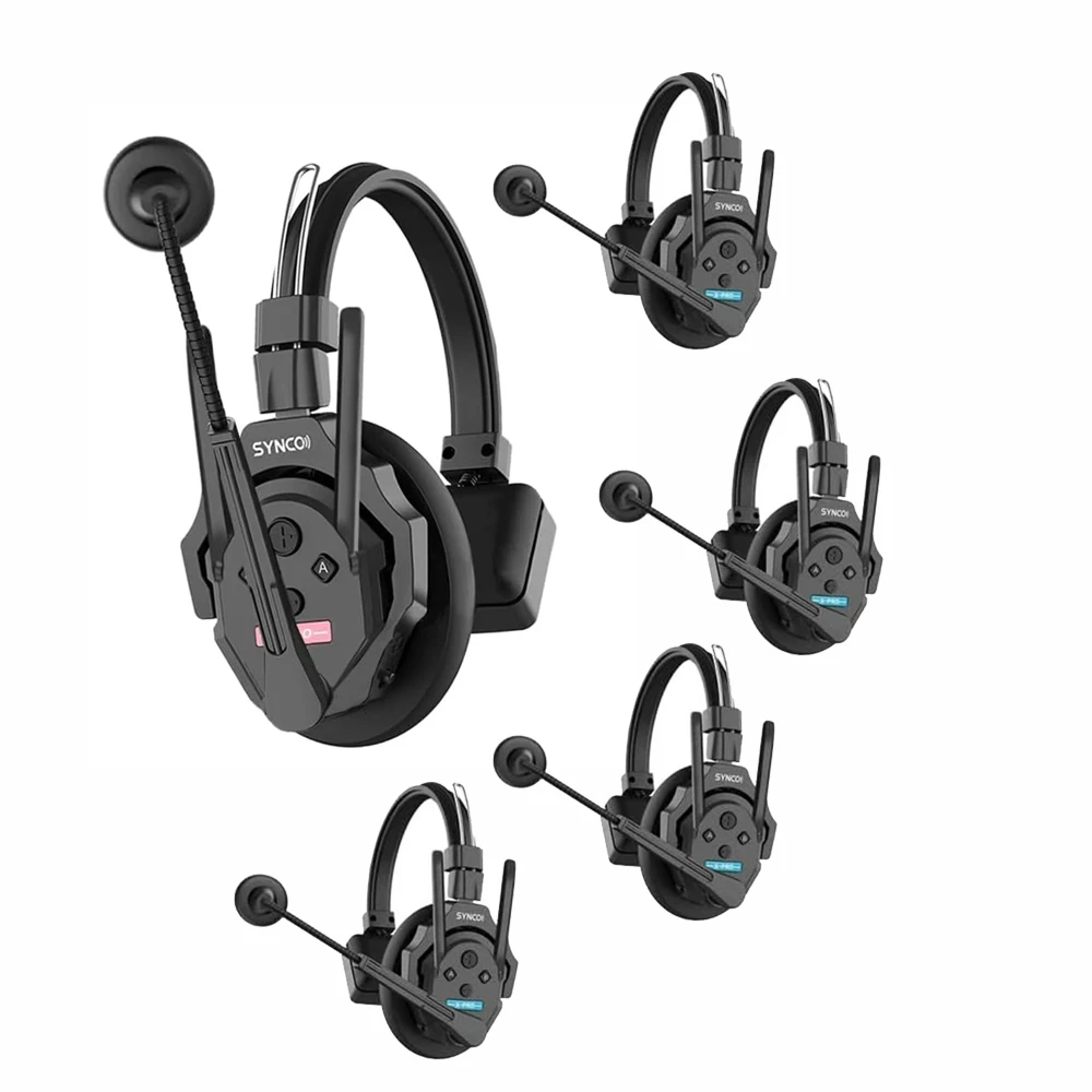 

Synco XTalk X5 XPro 2.4GHz Wireless Intercom System Remote Headsets Wireless Microphone Expanded Team Talk For 5 User