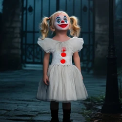 Halloween Costume For Kids Gray Girls Tutu Dress Kids Cosplay Scary Clown Costume Carnival Masquerade Party Dress Up 3-12Y
