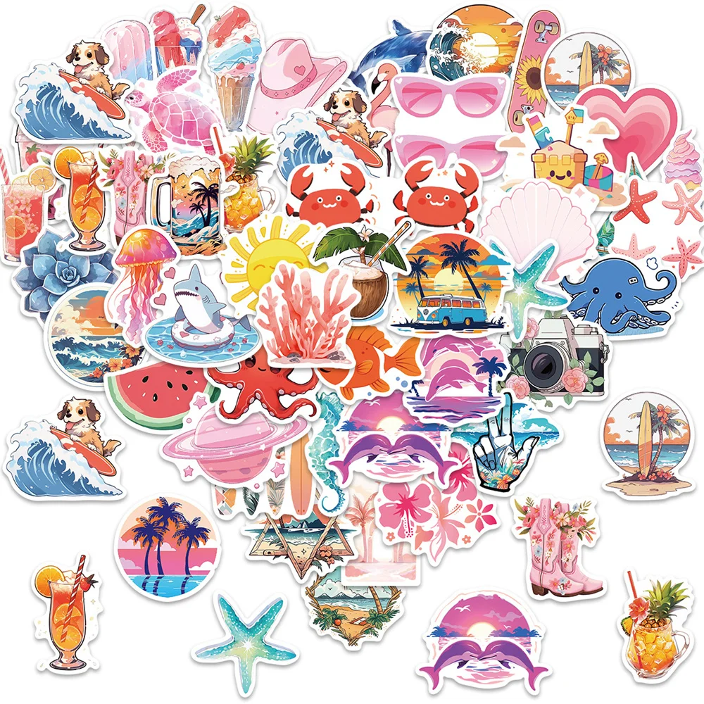 50pcs Summer Beach Girl Sticker For Laptop Phone Case Suitcase Stationery Guitar Scrapbooking Supplies Girly Stickers Pack