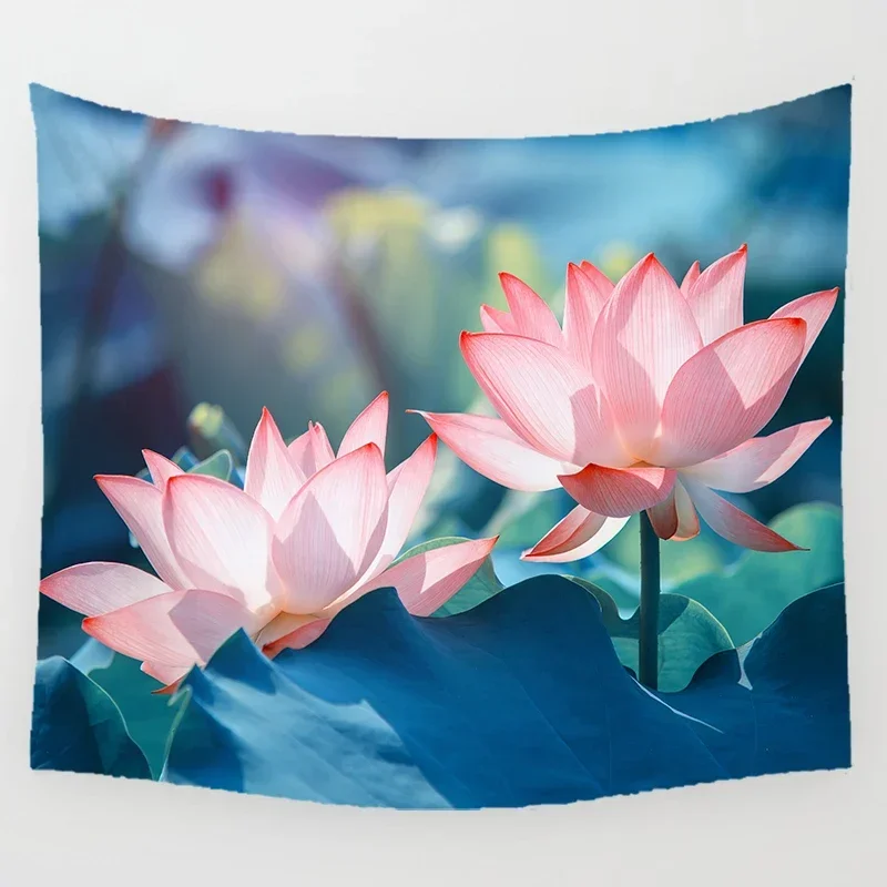 

Elegant Flower Heart-Shaped Lotus Tapestry Wall Hanging Aesthetic Artist Life Background Home Bedroom Decor Cloth Artwork