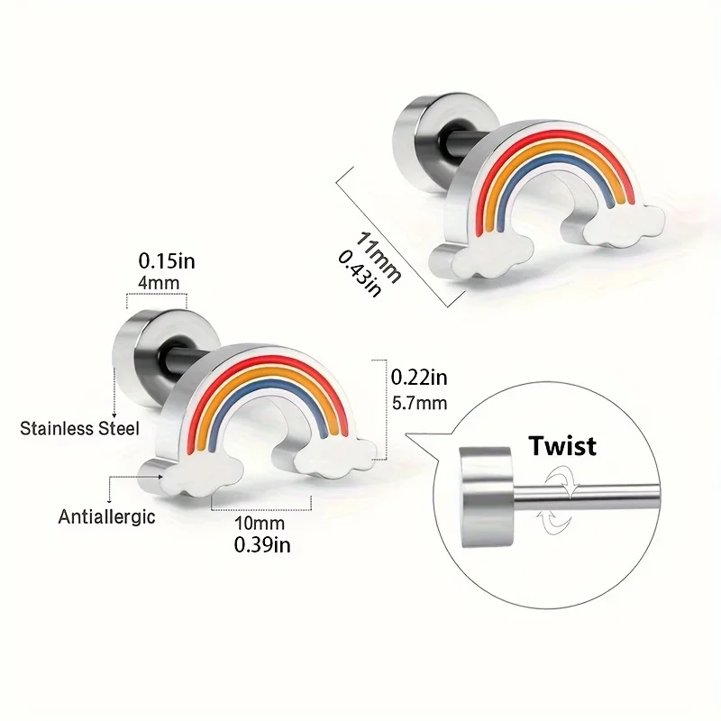 1 Pairs Cute Minimalist Rainbow Design Stud Earrings,Stainless Steel,Daily Gift for Girls,Ears Jewelry Accessories,for Teenager