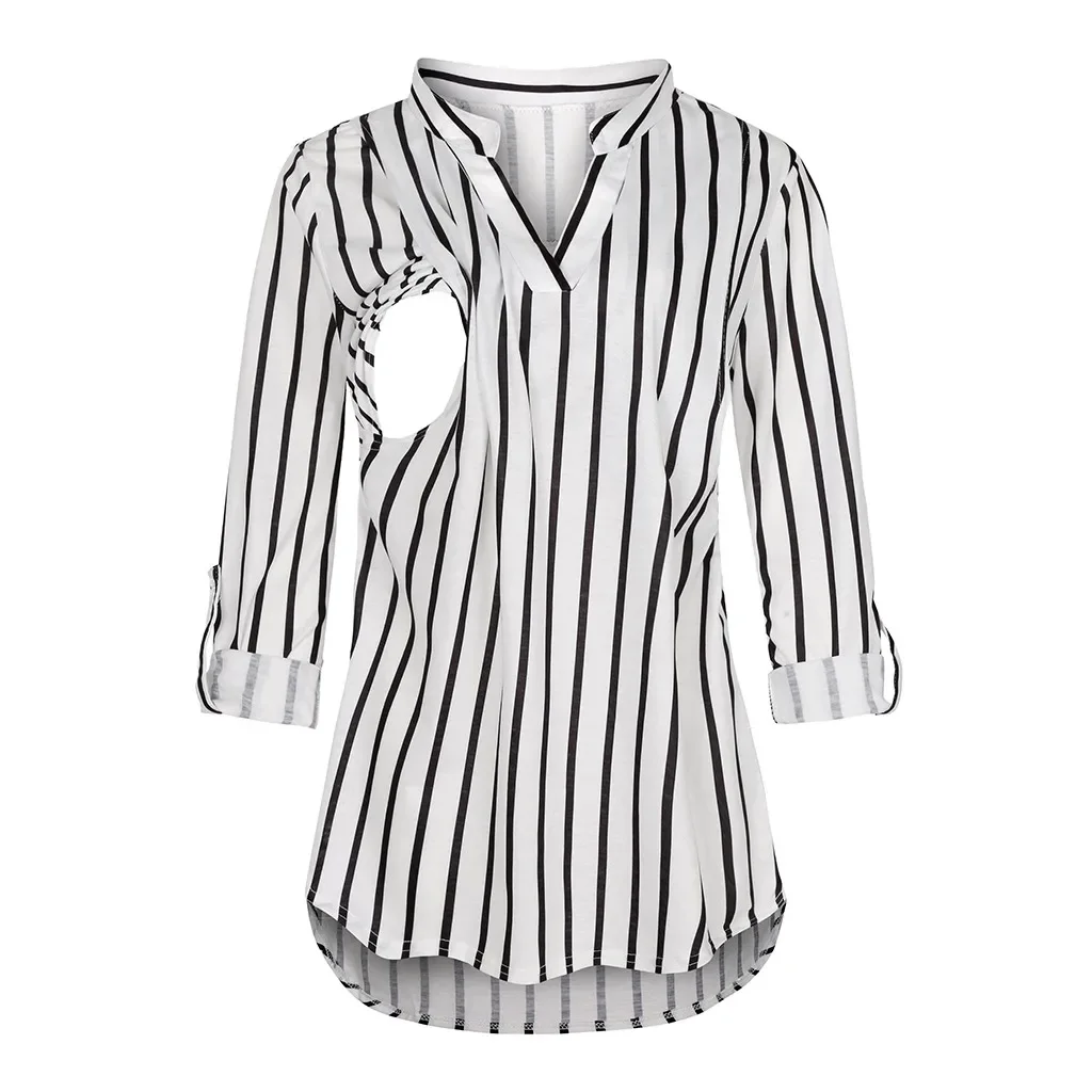 New fashion maternity clothes Blouses Shirts Long Sleeve Striped Nursing Tops Blouse For Breastfeeding Clothes Women Maternity