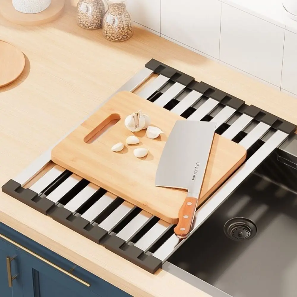

Foldable Sink Drain Rack Heat Resistant Collapsible Sink Storage Rack Space Saving Detachable Stainless Steel Drain Rack