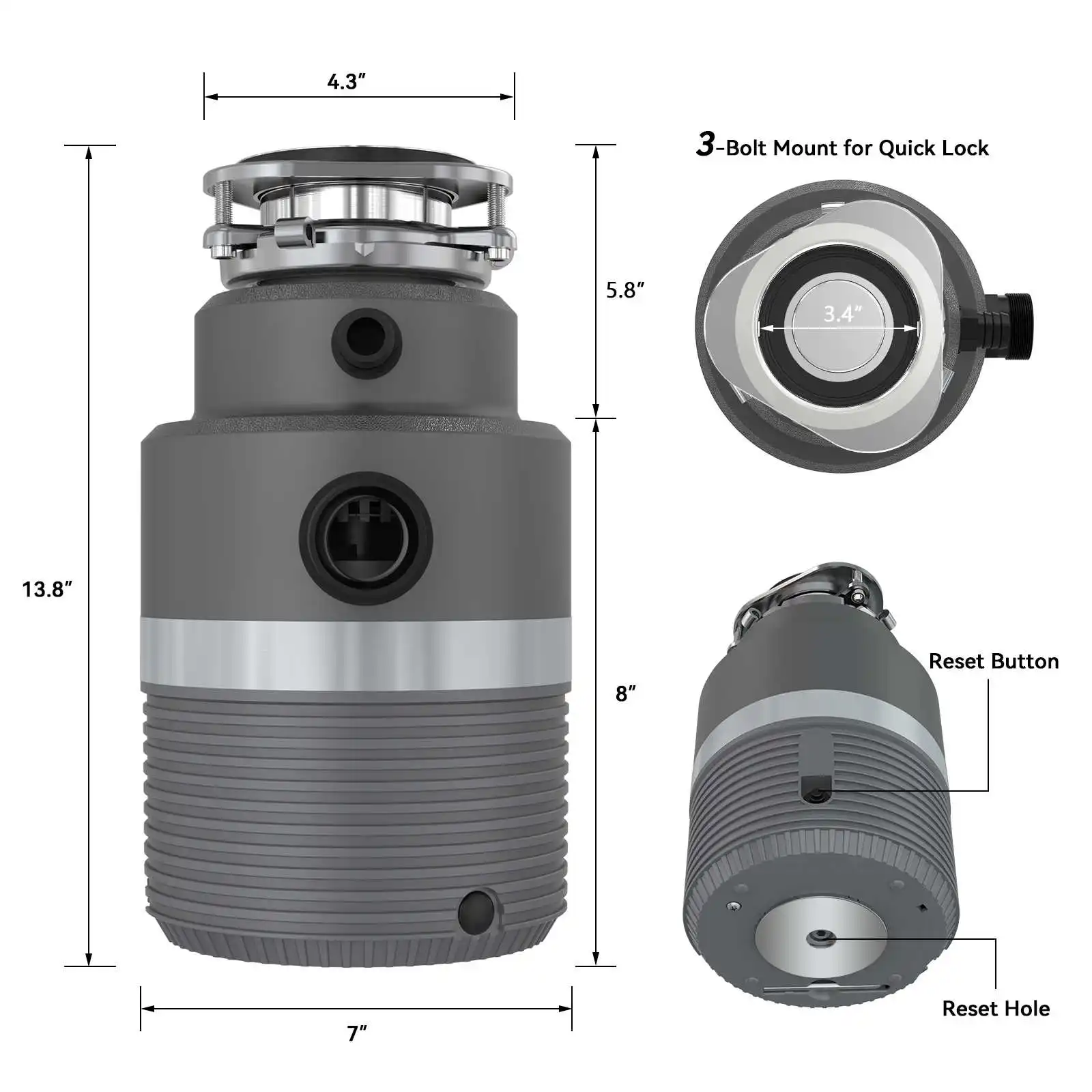 Household 1HP Kitchen Sink Food Waste Disposer Garbage Disposal Machine for Food Shredder