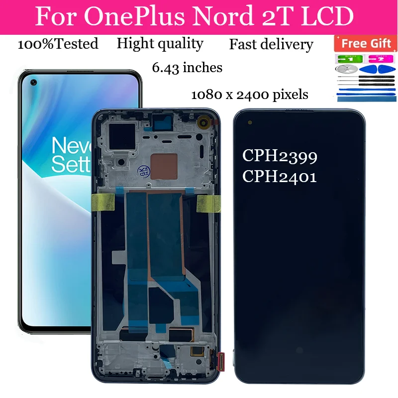 

6.43'' AMOLED For Oneplus Nord 2T Nord2T CPH2399 CPH2401 LCD Display Touch Screen Digitizer Assembly