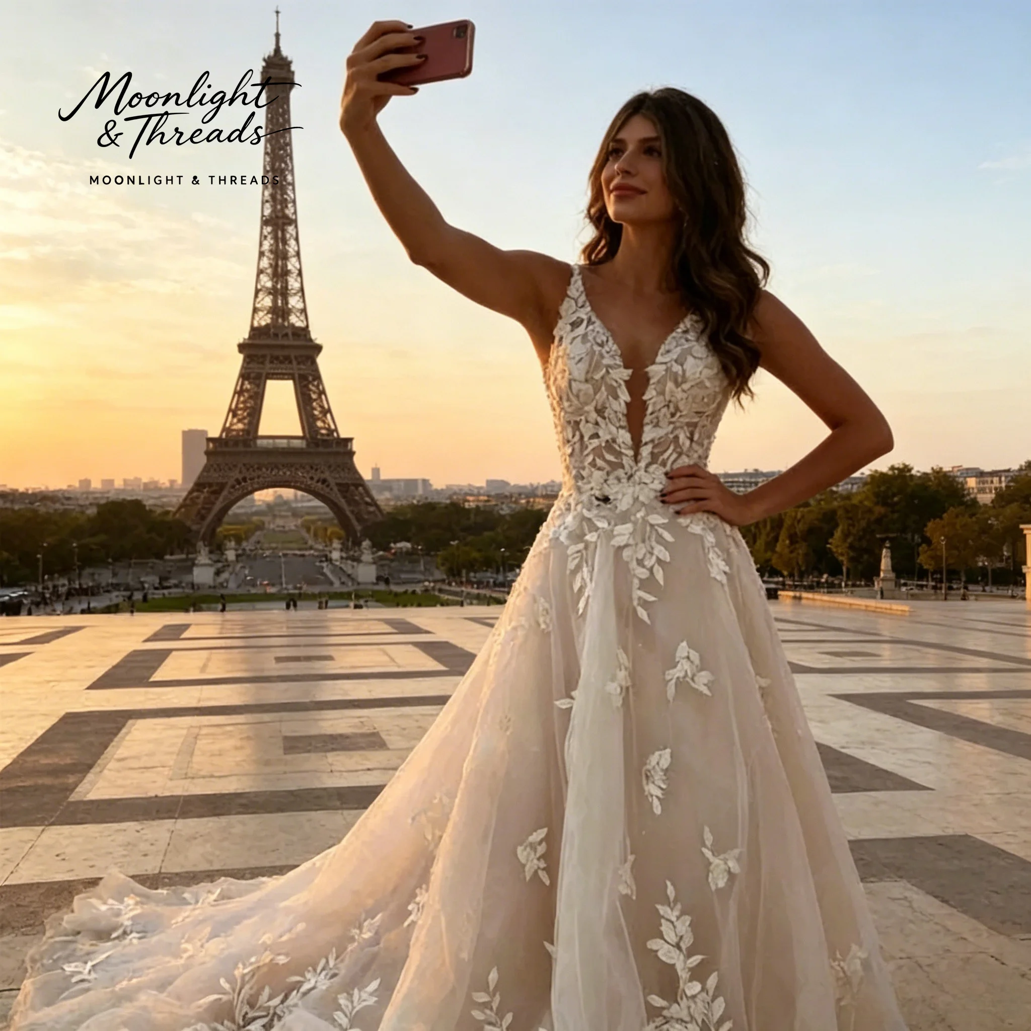 

Ivory white halter V-neck tulle dress floor-length formal occasion wedding gown with exquisite embroidery