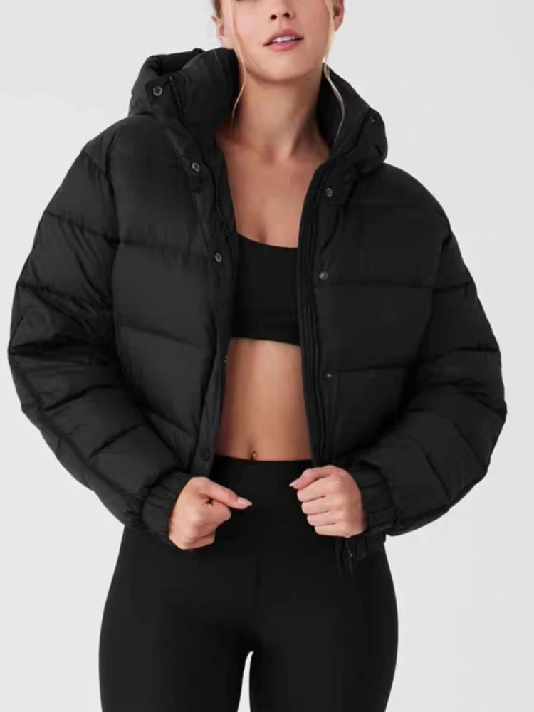 

Zipper Stand-up Collar Women's Parkas Hooded Puffer Jacket Women Autumn Winter Sports Loose Thicken Warm Cotton-padded Jacket