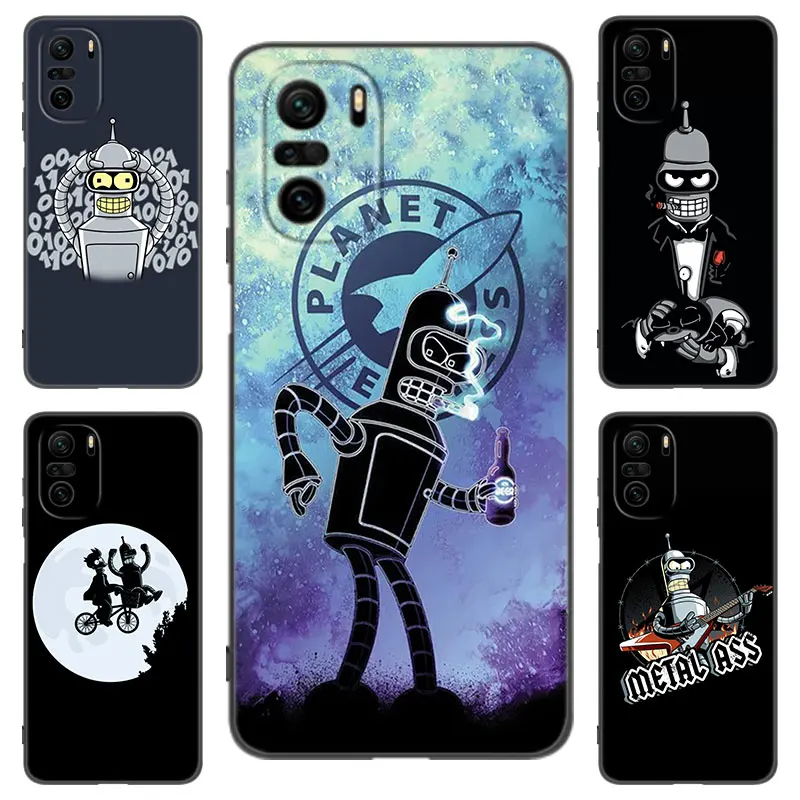 Cartoon F-Futuramas Black Silicone Phone Case For Xiaomi POCO X3 X4 NFC F2 F5 M3 M4 M6 X3 X4 X5 Pro 5G F3 GT C65 F4 M5 X2