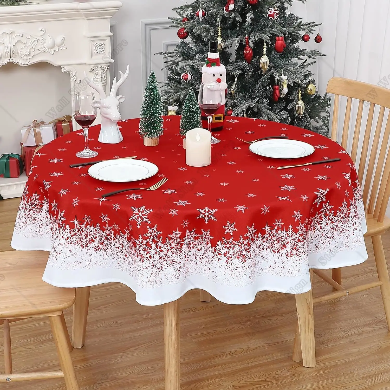 

Christmas Round Snowflake Tablecloth Winter Table Cloth Waterproof Washable Holiday Table Cover for Kitchen Dining Room 60 Inch