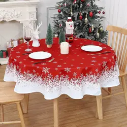 Christmas Round Snowflake Tablecloth Winter Table Cloth Waterproof Washable Holiday Table Cover for Kitchen Dining Room 60 Inch