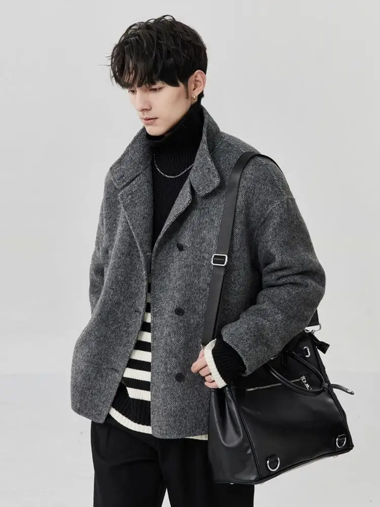 

Элитный мужской шерстяной двусторонний твидовый жакет с высоким воротником, повседневная модная верхняя одежда для осени и зимы