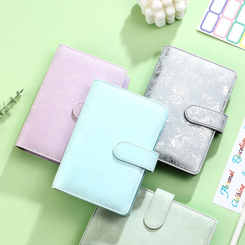 

A6 Glossy Color 6 Ring Binder PU Clip-on Notebook Leather Loose Leaf Notebook Only Cover Notebooks Journal Stationery