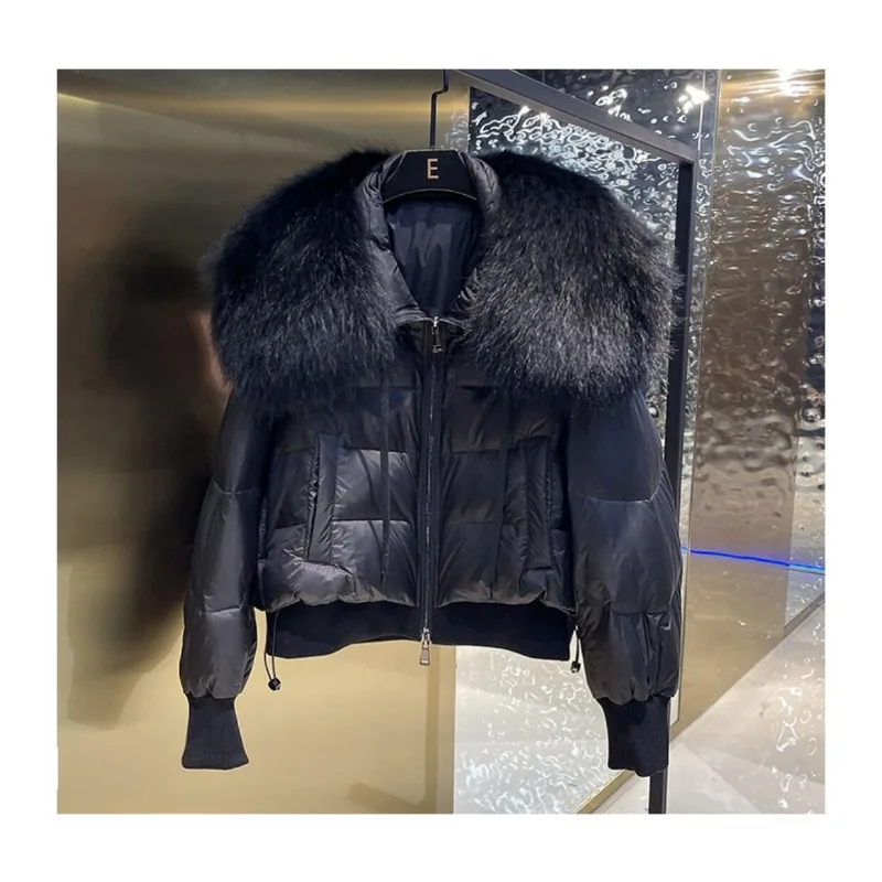 Luxury Women's Winter New Versatile Large Fur Collar Raccoon Fur White Duck Down Down Jacket Coat Comfortable Warm Fashionable