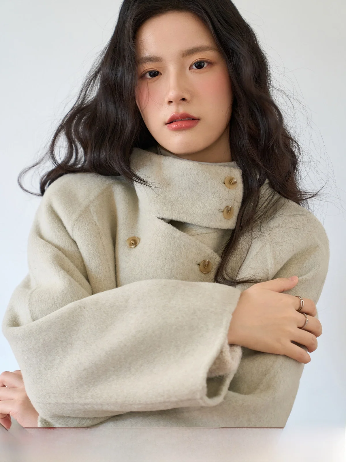 

Двустороннее шерстяное пальто из камвольной шерсти однотонного цвета, модная зимняя верхняя одежда для молодых женщин, для повседневной носки