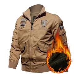 New Winter Men Fleece Warm Bomber Jackets Aviator Jaquetas Quality Male Multi Pockets Tooling Jackets Man Cotton Cargo Coats 4XL