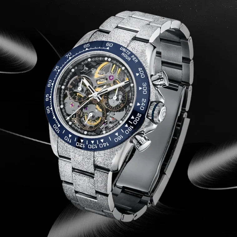 CRONUSART Men Chronograph Watch Luxury 40mm Automatic Mechanical Wristwatch Luminous Sapphire Mirror Ceramic Bezel Skeleton Dial