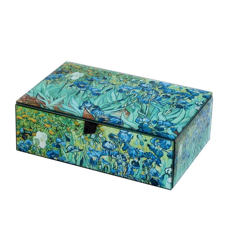 

Elegant Glass Jewelry Storage Box with Colorful Printings for Earrings Neckchain