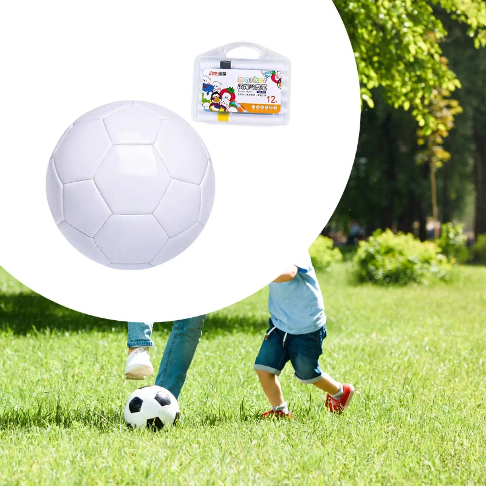 Painting White Soccer Ball with Markers DIY Sports Ball, Practice Paint Your Soccer Ball, Football for Parents Team