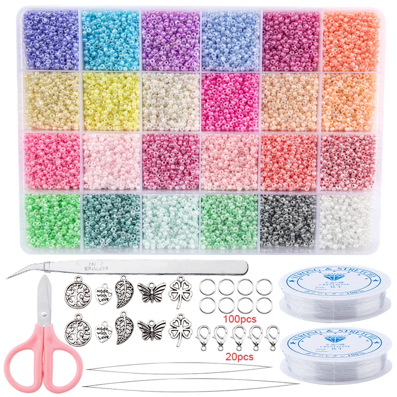 

Cream Color 24 Grids Seed Beads DIY Set Bohemian Style Bracelet Necklace Making DIY Jewelry Accessories Kit Wholesale