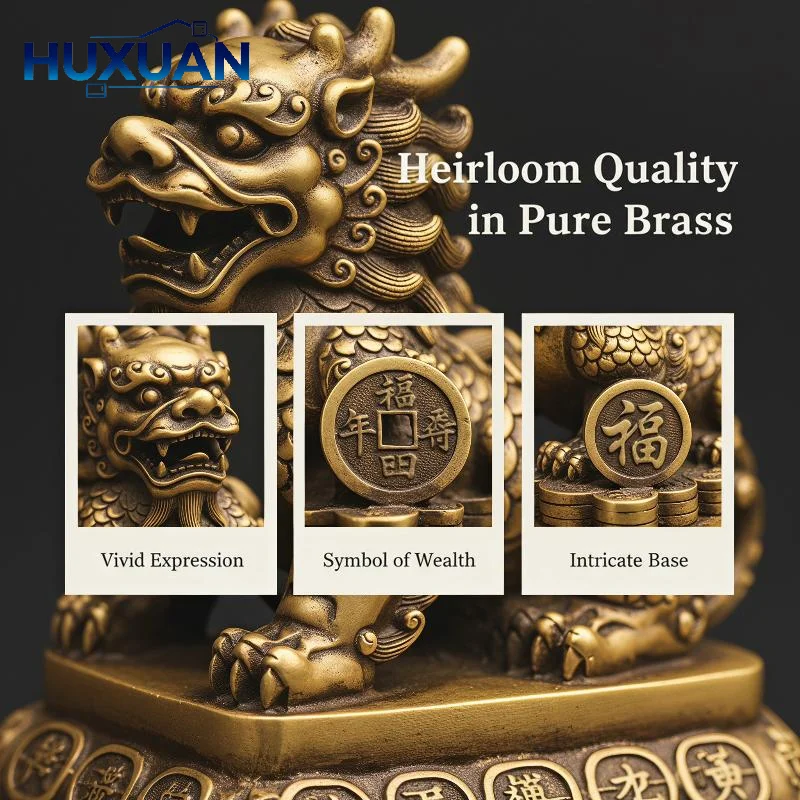Brass Pixiu Statue Ornament, Chinese Traditional Craft Desktop Decoration For Home Office Business Space Decor