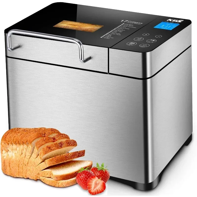 

KBS Pro Stainless Steel Bread Machine, 2LB 17-in-1 Programmable XL Bread Maker with Fruit Nut Dispenser, Nonstick Ceramic Pan