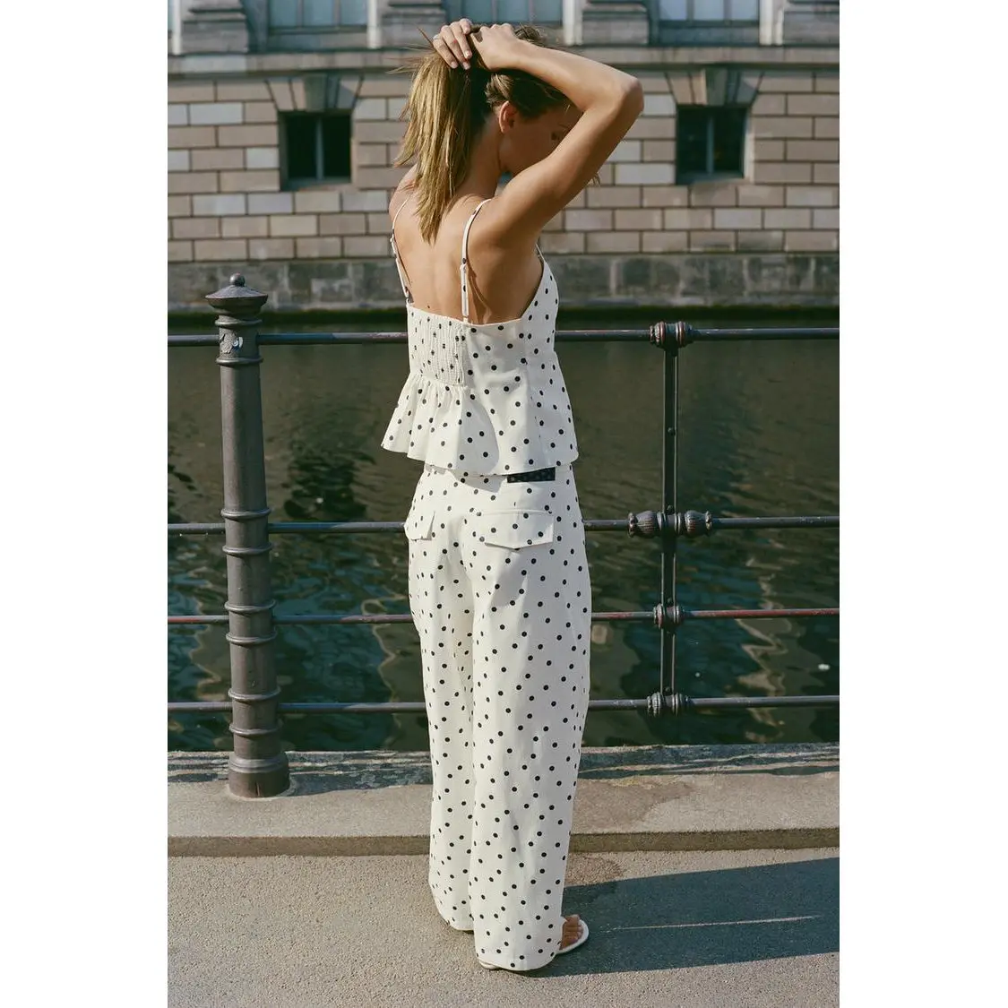 Spring Summer New Women's Fashion Polka Dot Hem Bucket Top And Pants Set ZR Style 2587154 2587153 Spring Summer Collection