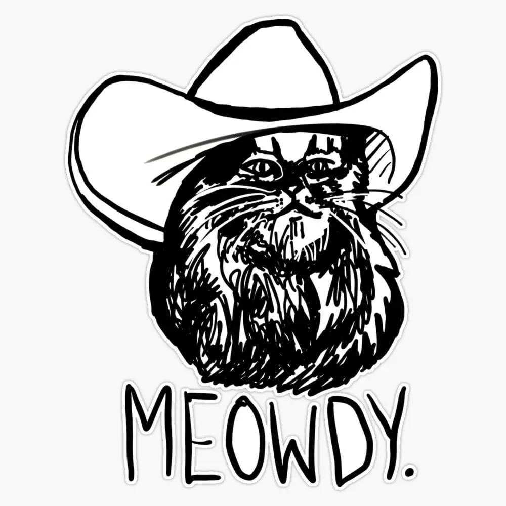 Personality Meowdy Texas Cat Meme Sticker Outdoor Rated Vinyl Sticker Decal for Windows, Bumpers, Laptops Decoration