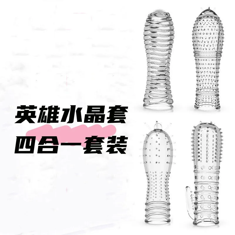 Ribbed Textured Penis Sleeves Dotted Cage Lasting Triple Clitrios Squirt Clit Massage Delay Cock Ring Sheath Comdoms for Man view 2
