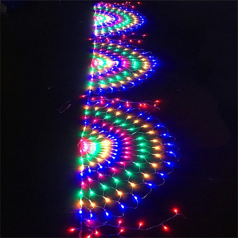 8 Modes Waterproof Peacock Net Icicle Curtain String Lights 3M Christmas Mesh Fairy Garland Lights for Room Wedding Party Decor