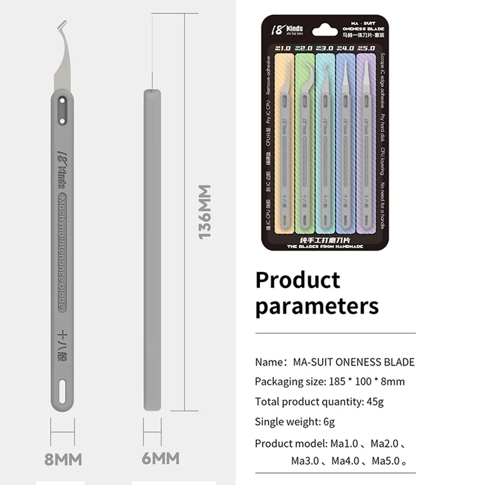 

18Kinds Ma-ONENESS BLADE Precision Repair Blades with Heat-Resistant Handle for IC CPU Mobile Phone Maintenance DIY Repair Tools