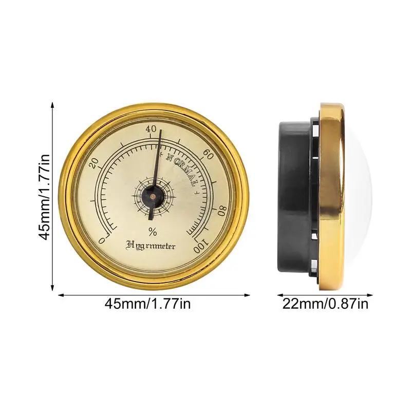 1pcs Brass Analog Hygrometer 45mm Mechanical High Accuracy Analog Humidor Hygrometer With Back Magnet Humidity Tester For Guitar