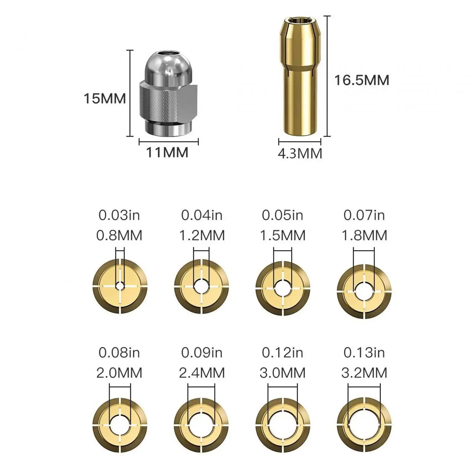 Imagem -06 - Electric Motor Clamp Engraver Electric Grinder Shank Drill Chuck Acessórios para Ferramentas Rotativas in 32 in 0.8 mm in in 3.2 mm m8