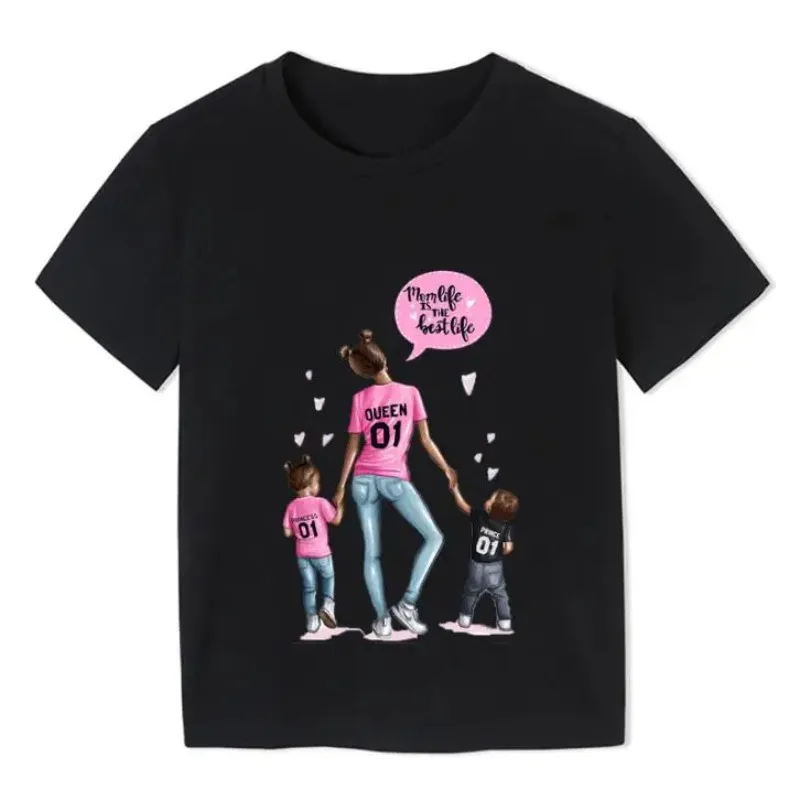 Summer Fashion Hot Sale Super Mom  Girl Tshirt  Mother and Baby Life Lovely Printing Kawaii Kids T Shirt Girl Clothes